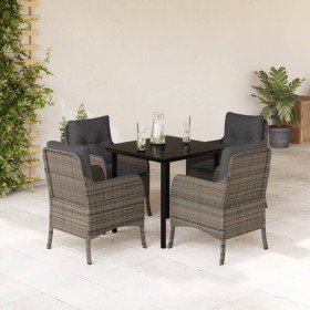 5-teiliges Garten-Esszimmerset mit synthetischen Rattankissen grau von , Gartensets - Ref: Foro24-3211956, Preis: 492,08 €, R...