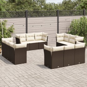 Set of garden sofas and cushions 12 pieces synthetic brown rattan by , Garden sets - Ref: Foro24-3249172, Price: 934,57 €, Di...