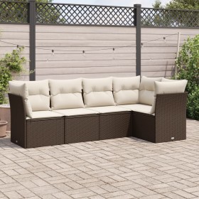 5-teiliges Garten-Esszimmerset und Kissen Kunstrattan braun von , Gartensets - Ref: Foro24-3249442, Preis: 358,05 €, Rabatt: %