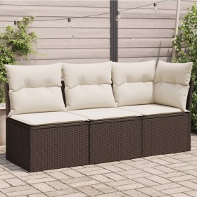 Garden sofa with cushions, 3 seats, synthetic brown rattan by , Outdoor sofas - Ref: Foro24-366218, Price: 193,99 €, Discount: %