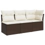 Garden sofa with cushions, 3 seats, synthetic brown rattan by , Outdoor sofas - Ref: Foro24-366218, Price: 203,91 €, Discount: %