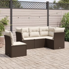 5-teiliges Garten-Esszimmerset und Kissen Kunstrattan braun von , Gartensets - Ref: Foro24-3249482, Preis: 372,74 €, Rabatt: %