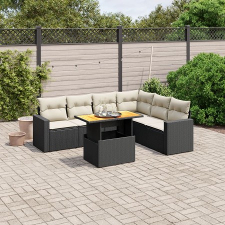 7-teiliges Garten-Esszimmerset und Kissen synthetisches Rattan schwarz von , Gartensets - Ref: Foro24-3271329, Preis: 490,68 ...