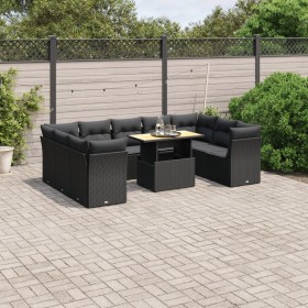 Set de sofás de jardín 10 pzas cojines ratán sintético negro de , Conjuntos de jardín - Ref: Foro24-3270992, Precio: 632,14 €...