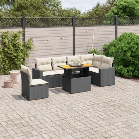 7-teiliges Garten-Esszimmerset und Kissen synthetisches Rattan schwarz von , Gartensets - Ref: Foro24-3271336, Preis: 500,11 ...