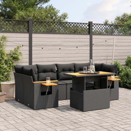 7-teiliges Garten-Esszimmerset und Kissen synthetisches Rattan schwarz von , Gartensets - Ref: Foro24-3271650, Preis: 494,04 ...