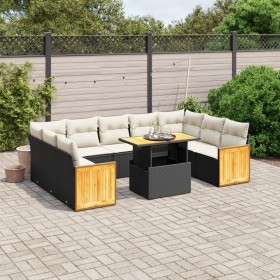 Gartensofa-Set 10-teilig mit schwarzen synthetischen Rattankissen von , Gartensets - Ref: Foro24-3274101, Preis: 665,39 €, Ra...