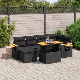 7-teiliges Garten-Essset und schwarze Kissen aus synthetischem Rattan von , Gartensets - Ref: Foro24-3273617, Preis: 479,52 €...