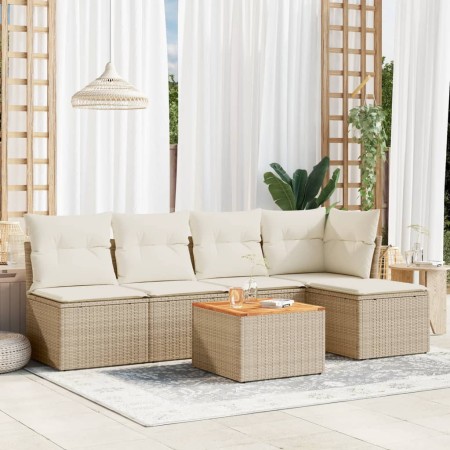 Gartensofa-Set mit Kissen, 6-teilig, beiges synthetisches Rattan von , Gartensets - Ref: Foro24-3255932, Preis: 393,17 €, Rab...