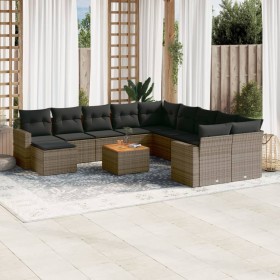 Gartensofa- und Kissenset 12-teilig aus grauem synthetischem Rattan von , Gartensets - Ref: Foro24-3256753, Preis: 812,93 €, ...