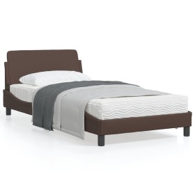 Brown synthetic leather headboard bed frame 100x200 cm by , Beds and slatted bases - Ref: Foro24-373140, Price: 115,99 €, Dis...