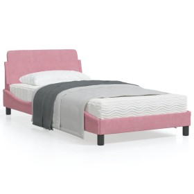 Pink velvet bed frame with headboard 100x200 cm by , Beds and slatted bases - Ref: Foro24-373137, Price: 142,99 €, Discount: %