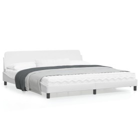 Estructura de cama cabecero cuero sintético blanco 200x200 cm de , Camas y somieres - Ref: Foro24-373259, Precio: 164,25 €, D...