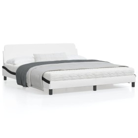 Bed frame with black and white synthetic leather headboard by , Beds and slatted bases - Ref: Foro24-373244, Price: 179,67 €,...