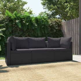 3-teilige Gartensofagarnitur und schwarze synthetische Rattankissen von vidaXL, Modulare Sofas für den Außenbereich - Ref: Fo...