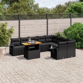 Gartensofa-Set 10-teilig mit schwarzen synthetischen Rattankissen von , Gartensets - Ref: Foro24-3271909, Preis: 683,02 €, Ra...