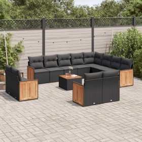 Gartensofa- und Kissenset 13-teilig aus schwarzem synthetischem Rattan von , Gartensets - Ref: Foro24-3228197, Preis: 882,72 ...