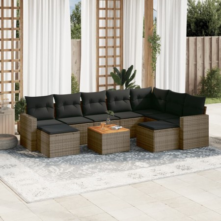 10-teiliges Gartensofa-Set mit grauen synthetischen Rattankissen von , Gartensets - Ref: Foro24-3256739, Preis: 654,53 €, Rab...