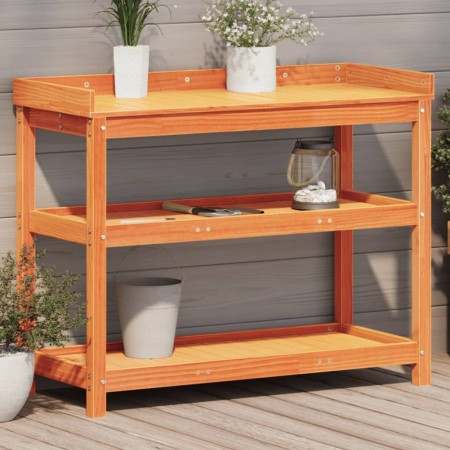 Plantation table with brown pine wood shelves 108x45x86.5 cm by , Pot stands - Ref: Foro24-844639, Price: 106,53 €, Discount: %