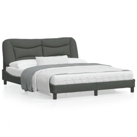 Estructura de cama con luces LED tela gris oscuro 160x200 cm de , Camas y somieres - Ref: Foro24-3213712, Precio: 221,47 €, D...