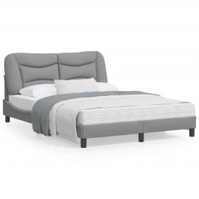 Bed frame with LED lights light gray fabric 140x200 cm by , Beds and slatted bases - Ref: Foro24-3213704, Price: 210,99 €, Di...