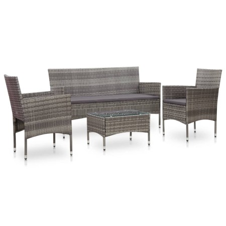 Set de muebles de jardín 4 pzas y cojines ratán sintético gris de vidaXL, Conjuntos de jardín - Ref: Foro24-45890, Precio: 19...