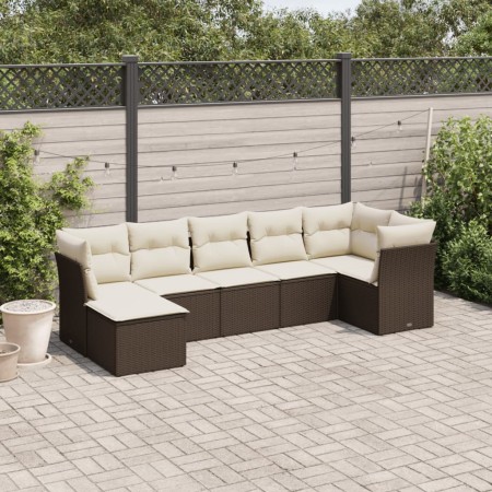 7-teilige Gartensofagarnitur mit braunen PE-Rattankissen von , Gartensets - Ref: Foro24-3217973, Preis: 464,11 €, Rabatt: %