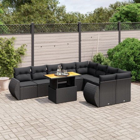 Set de sofás de jardín 10 pzas cojines ratán sintético negro de , Conjuntos de jardín - Ref: Foro24-3272350, Precio: 668,04 €...