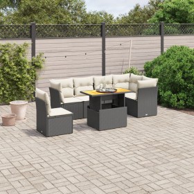 7-teiliges Garten-Esszimmerset und Kissen synthetisches Rattan schwarz von , Gartensets - Ref: Foro24-3270853, Preis: 526,76 ...