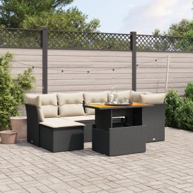 7-teiliges Garten-Esszimmerset und Kissen synthetisches Rattan schwarz von , Gartensets - Ref: Foro24-3270937, Preis: 506,87 ...