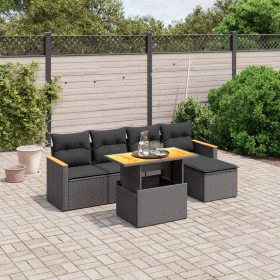 Set aus 6-teiligen Gartensofas und Kissen Kunstrattan schwarz von , Gartensets - Ref: Foro24-3273050, Preis: 389,14 €, Rabatt: %