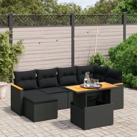 7-teiliges Garten-Esszimmerset und Kissen synthetisches Rattan schwarz von , Gartensets - Ref: Foro24-3273176, Preis: 461,80 ...