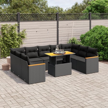 Set de sofás de jardín 10 pzas cojines ratán sintético negro de , Conjuntos de jardín - Ref: Foro24-3273218, Precio: 636,91 €...