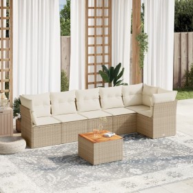 Set of 7-piece garden sofas and beige synthetic rattan cushions by , Garden sets - Ref: Foro24-3255981, Price: 485,57 €, Disc...