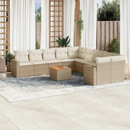 Set de sofás de jardín 11pzas con cojines ratán sintético beige de , Conjuntos de jardín - Ref: Foro24-3256646, Precio: 781,6...