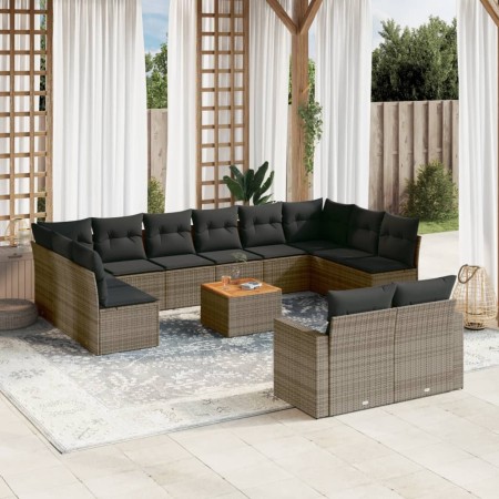 Set of garden sofas with 13 pieces of gray synthetic rattan cushions by , Garden sets - Ref: Foro24-3256690, Price: 868,79 €,...