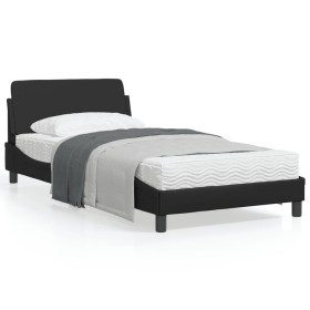 Bed frame with black synthetic leather headboard 100x200cm by , Beds and slatted bases - Ref: Foro24-373138, Price: 107,19 €,...