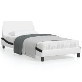 Bed frame with white and black synthetic leather headboard by , Beds and slatted bases - Ref: Foro24-373144, Price: 115,87 €,...