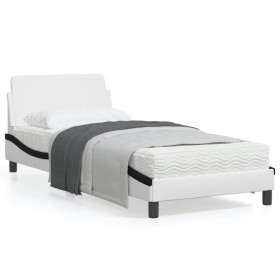 Bed frame with white and black synthetic leather headboard by , Beds and slatted bases - Ref: Foro24-373104, Price: 114,77 €,...