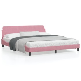 Estructura de cama con cabecero de terciopelo rosa 180x200 cm de , Camas y somieres - Ref: Foro24-373237, Precio: 196,99 €, D...