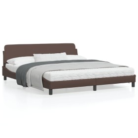 Estructura de cama cabecero cuero sintético marrón 180x200 cm de , Camas y somieres - Ref: Foro24-373240, Precio: 179,83 €, D...