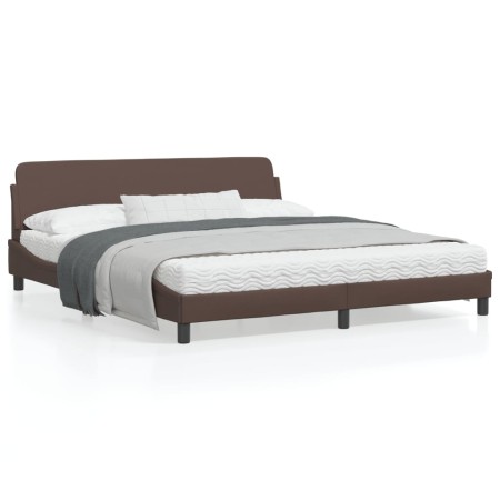 Bed frame with brown synthetic leather headboard 180x200 cm by , Beds and slatted bases - Ref: Foro24-373240, Price: 181,98 €...