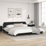 Bed frame with black and white synthetic leather headboard by , Beds and slatted bases - Ref: Foro24-373263, Price: 170,83 €,...