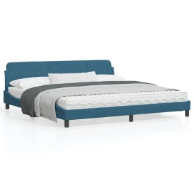 Bed frame with blue velvet headboard 200x200 cm by , Beds and slatted bases - Ref: Foro24-373256, Price: 161,32 €, Discount: %