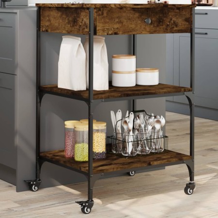 Smoked oak wood kitchen trolley 60x48x89.5 cm by , Kitchen and dining carts - Ref: Foro24-842373, Price: 78,77 €, Discount: %