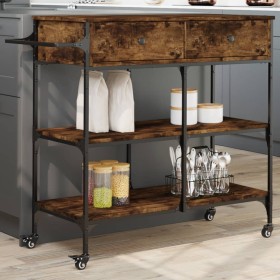 Smoked oak wood kitchen trolley 105x42x95 cm by , Kitchen and dining carts - Ref: Foro24-842378, Price: 134,32 €, Discount: %