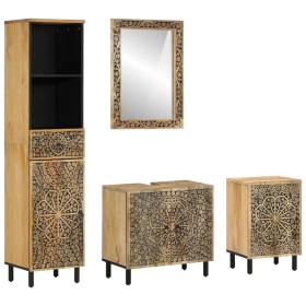 Set of 4-piece solid mango wood bathroom furniture. by , Bathroom furniture - Ref: Foro24-3206315, Price: 448,58 €, Discount: %