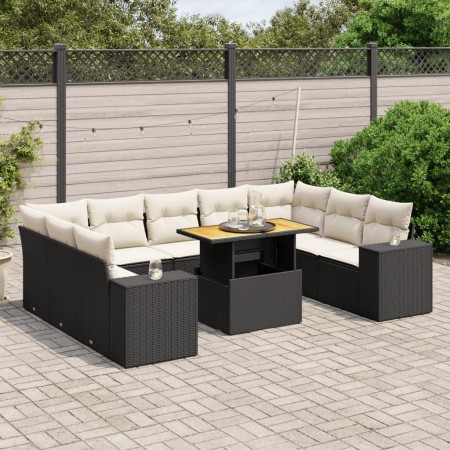 Set de sofás de jardín 10 pzas cojines ratán sintético negro de , Conjuntos de jardín - Ref: Foro24-3272778, Precio: 677,54 €...