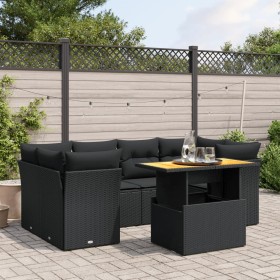 7-teiliges Garten-Esszimmerset und Kissen synthetisches Rattan schwarz von , Gartensets - Ref: Foro24-3270684, Preis: 479,41 ...