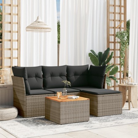 Garden sofa set with 5-piece synthetic rattan gray cushions by , Garden sets - Ref: Foro24-3255941, Price: 301,06 €, Discount: %